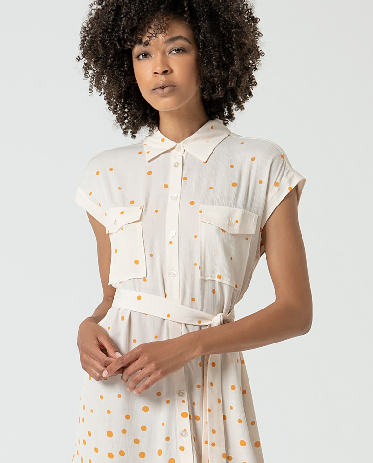 Surkana Vestido Camisero Corto Estampado Lunares Beige