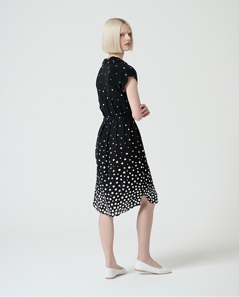 Surkana Vestido Camisero Corto Estampado Lunares Negro