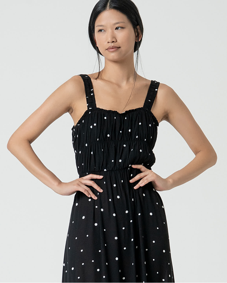 Surkana Vestido De Tirantes Estampado Lunares Negro