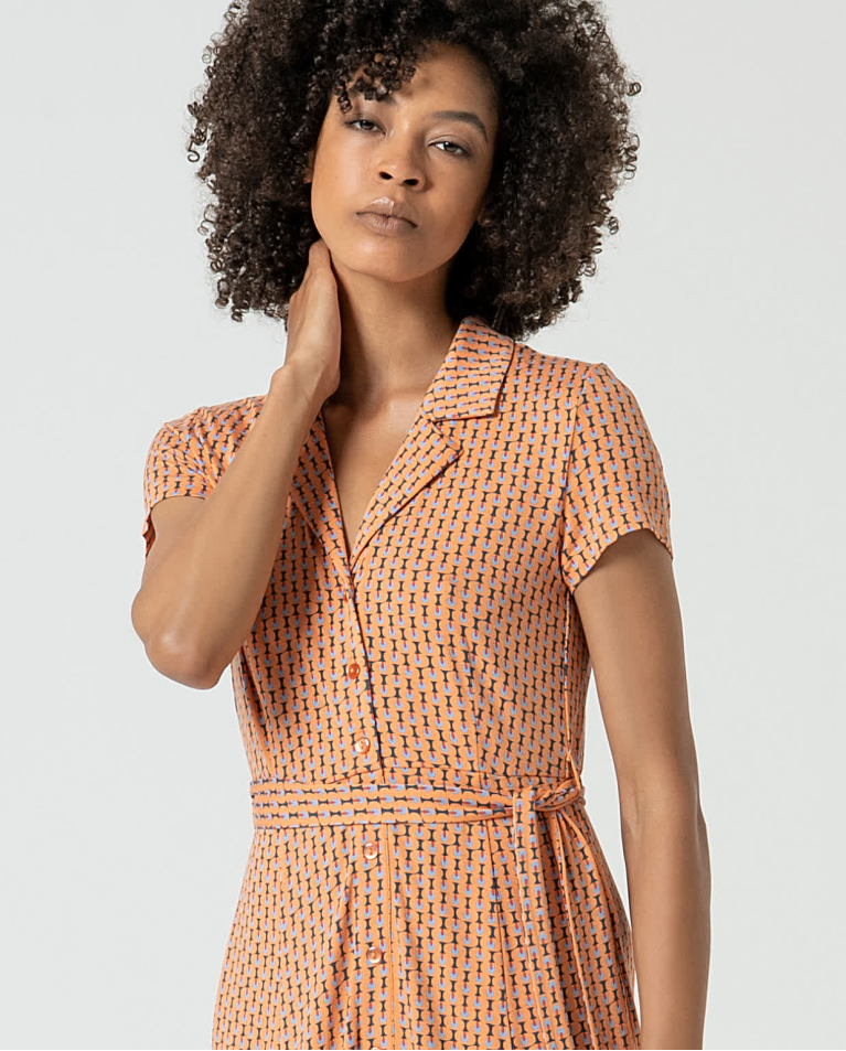 Surkana Vestido Elástico Camisero Estampado Naranja