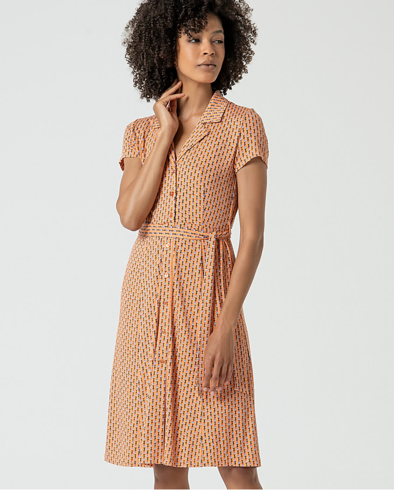 Surkana Vestido Elástico Camisero Estampado Naranja