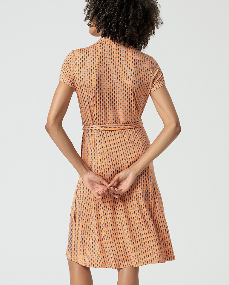 Surkana Vestido Elástico Camisero Estampado Naranja