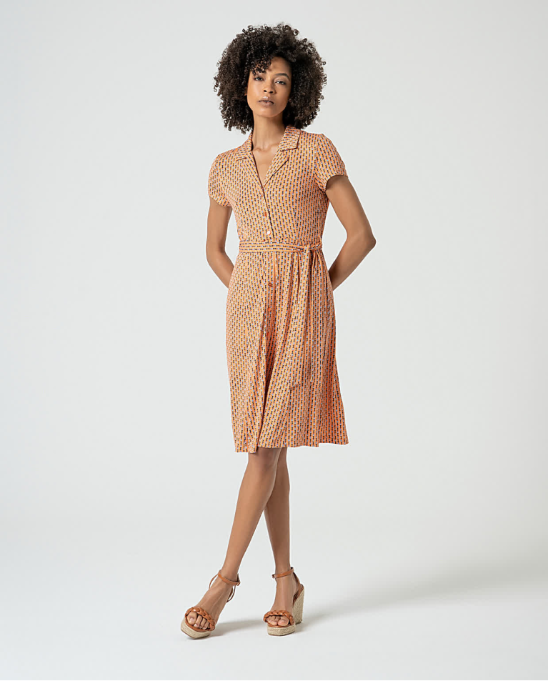 surkana Vestido elástico camisero estampado Naranja