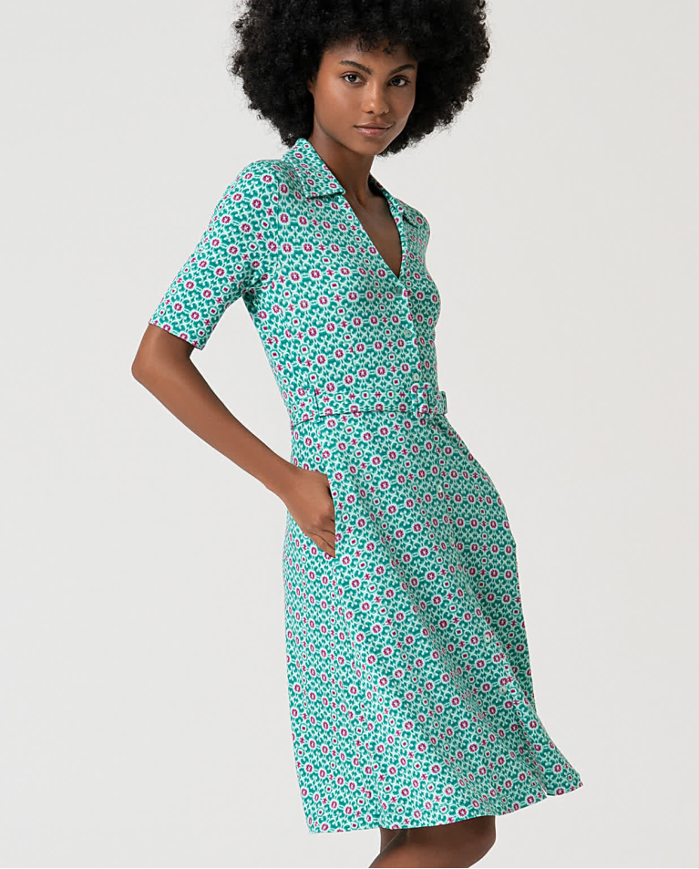 Surkana Vestido Elástico Camisero Estampado Turquesa