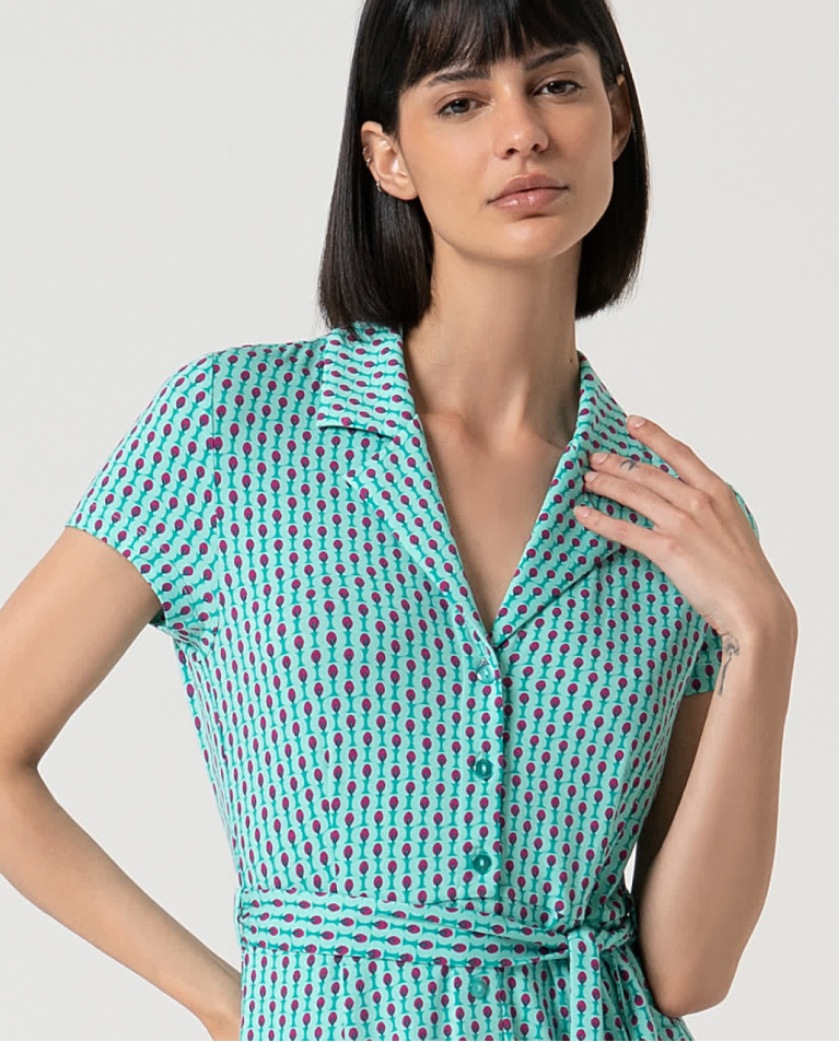 Surkana Vestido Elástico Camisero Estampado Verde Agua