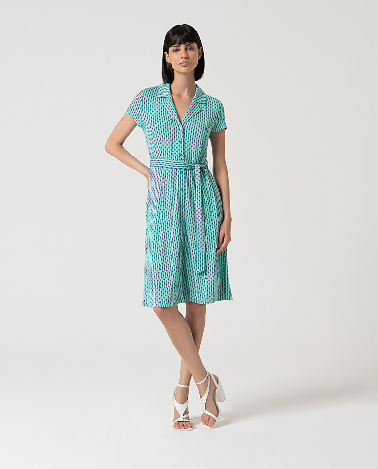 surkana Vestido elástico camisero estampado Verde Agua