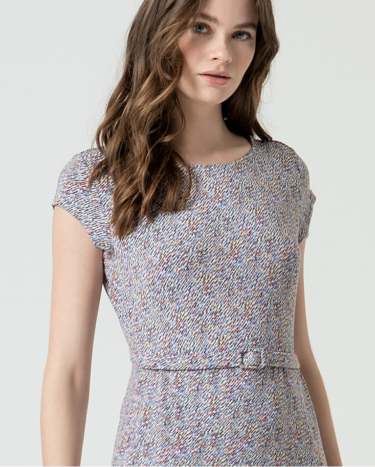 Surkana Vestido Elástico Con Cinturón Estampado Azul