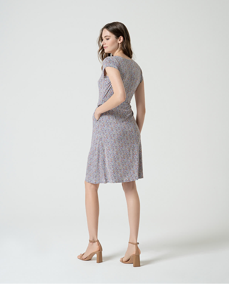 Surkana Vestido Elástico Con Cinturón Estampado Azul