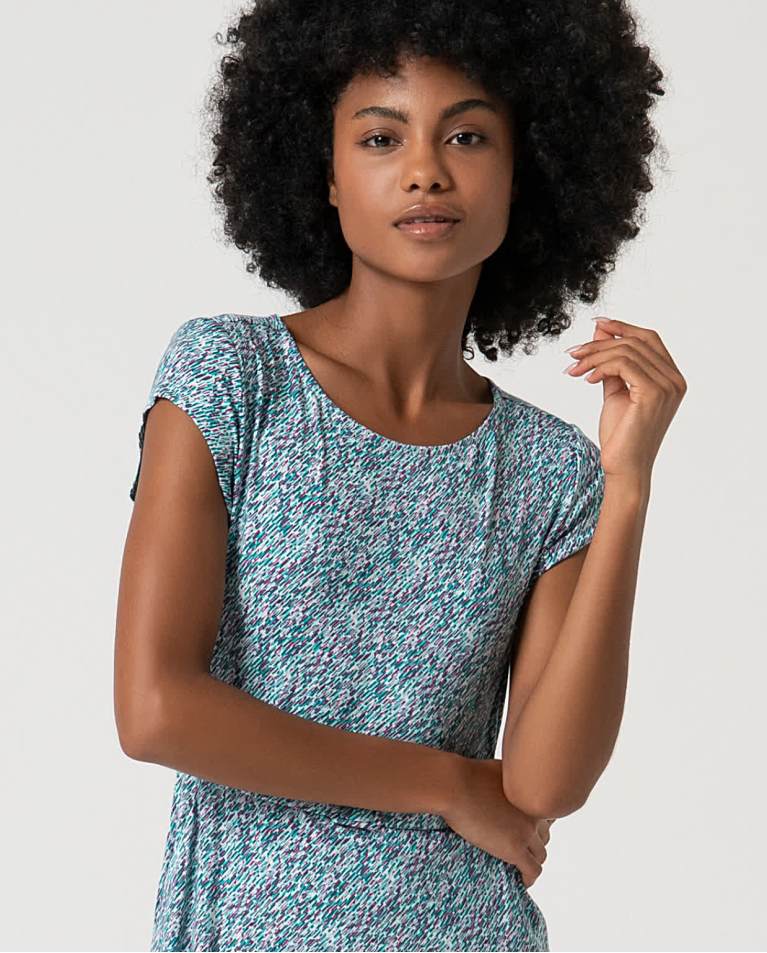 Surkana Vestido Elástico Con Cinturón Estampado Turquesa