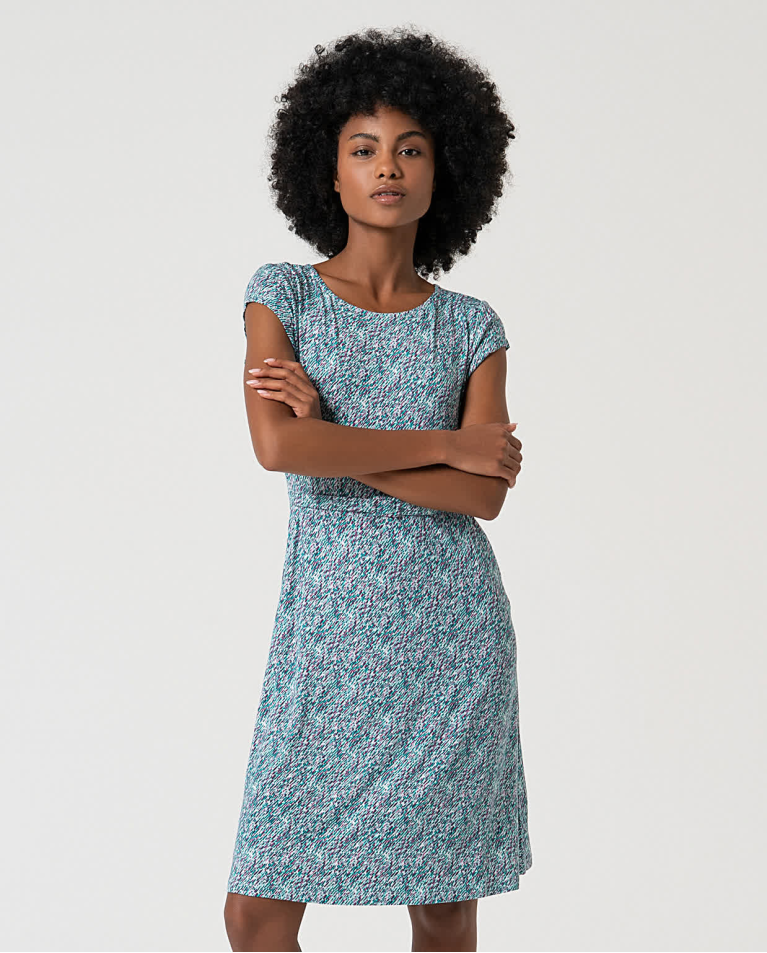 Surkana Vestido Elástico Con Cinturón Estampado Turquesa