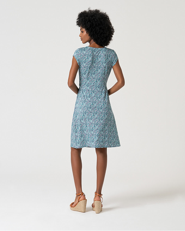 Surkana Vestido Elástico Con Cinturón Estampado Turquesa