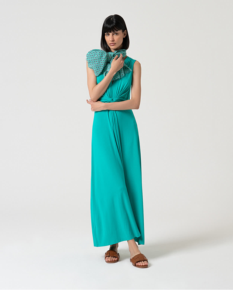 Surkana Vestido Elástico Con Nudo Delantero Esmeralda