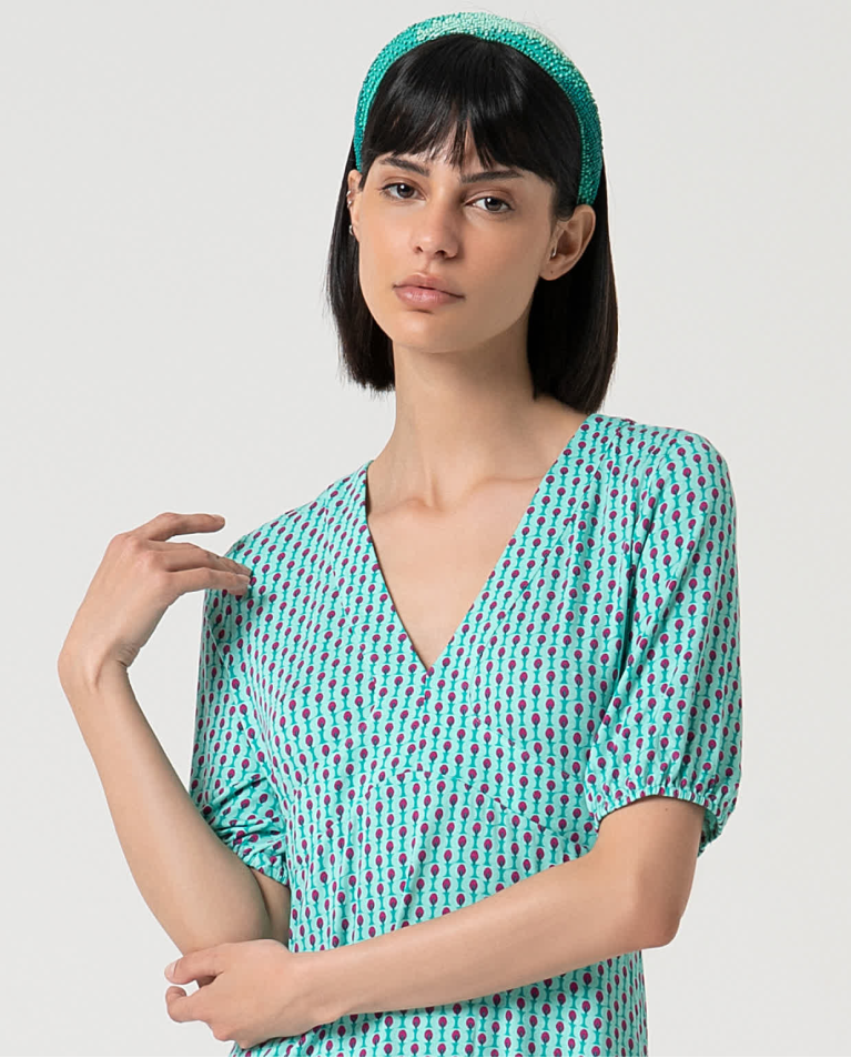 Surkana Vestido Elástico Corto Estampado Verde Agua