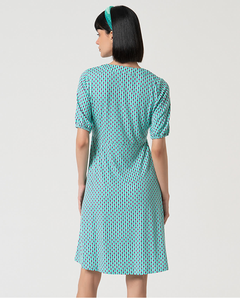 Surkana Vestido Elástico Corto Estampado Verde Agua