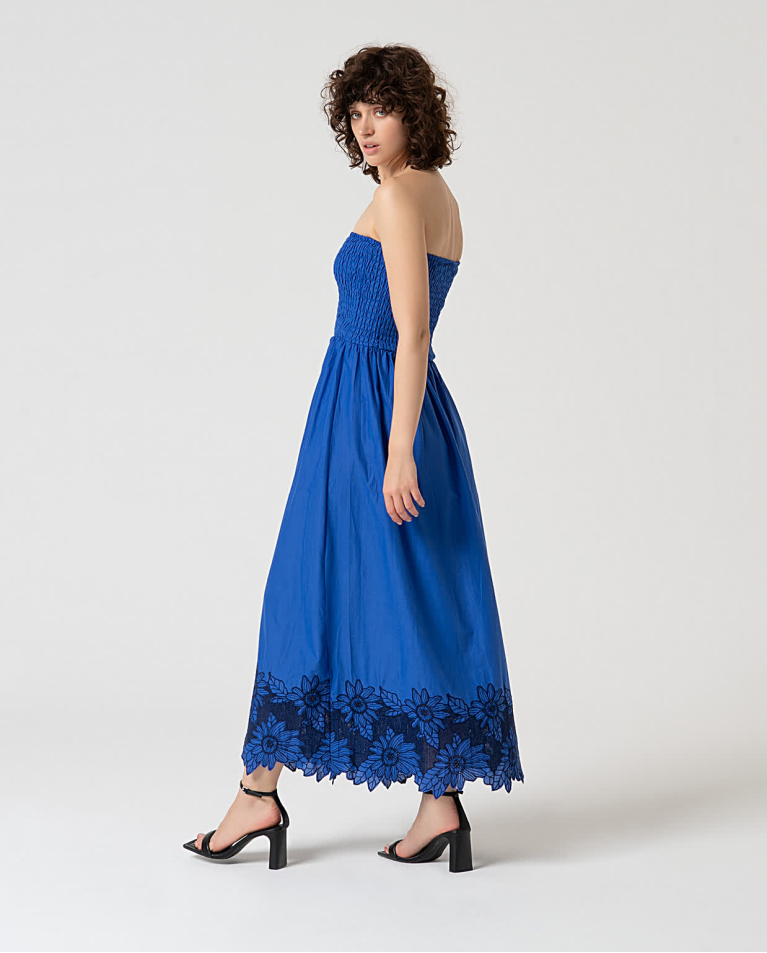 Surkana Vestido Largo Escote Bardot Elástico Azul Cobalto