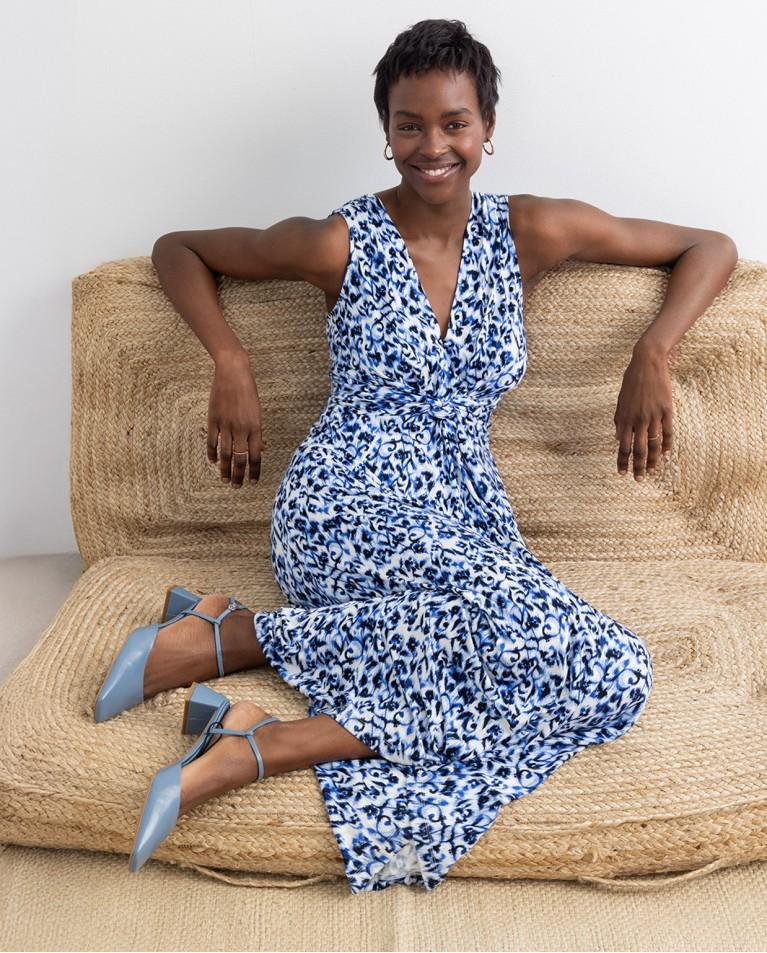 Surkana Vestido Largo Estampado Viscosa Bamboo Azul