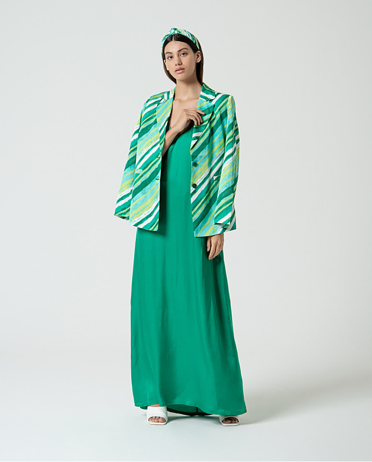 Surkana Vestido Largo Satinado Y Fluido Liso Verde Billiar