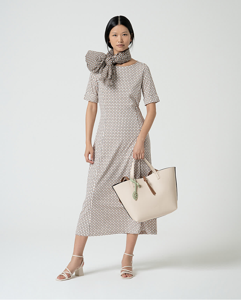 Surkana Vestido Midi Elástico Estampado Blanco Roto