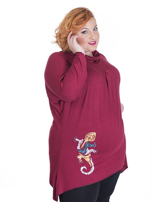 Susana Escribano Camiseta Granate Con Escote Tipo Mao