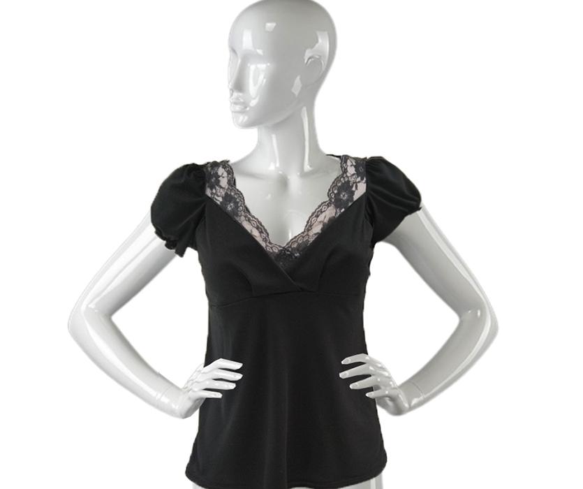 susana Escribano Camiseta Manga Corta Negra Con Escote Y Puntilla