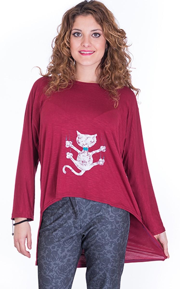 Susana Escribano Camisetas De Mujer Basica Granate. Gato