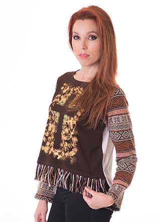 Susana Escribano Jersey Marron Tallas Grandes. Dibujo Crucifijo