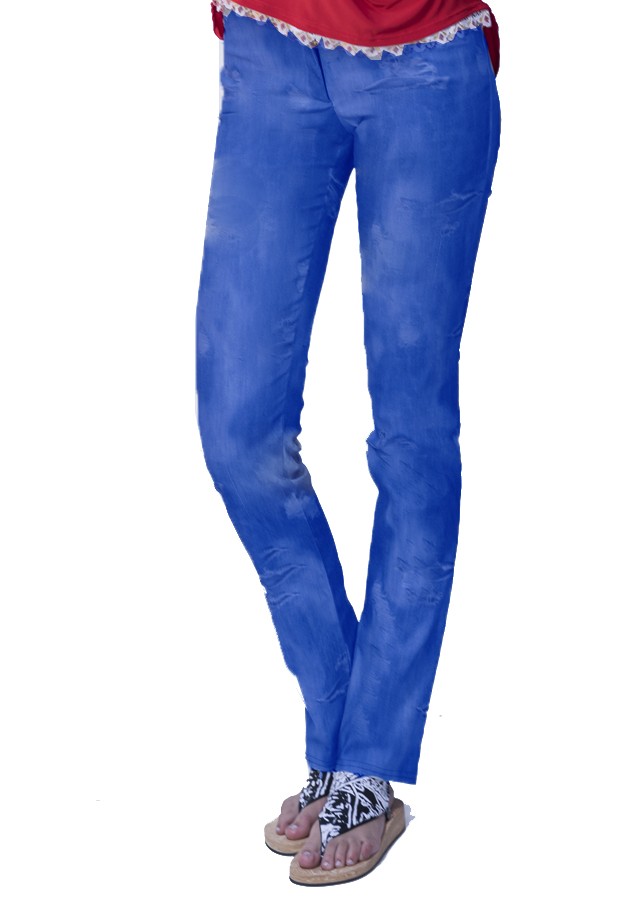 susana escribano Pantalon turquesa. Pantalones elasticos