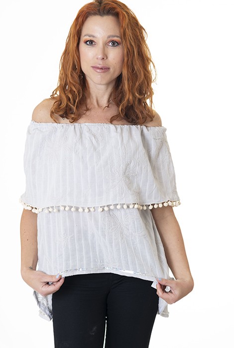 susana escribano Blusa escote barco color perla