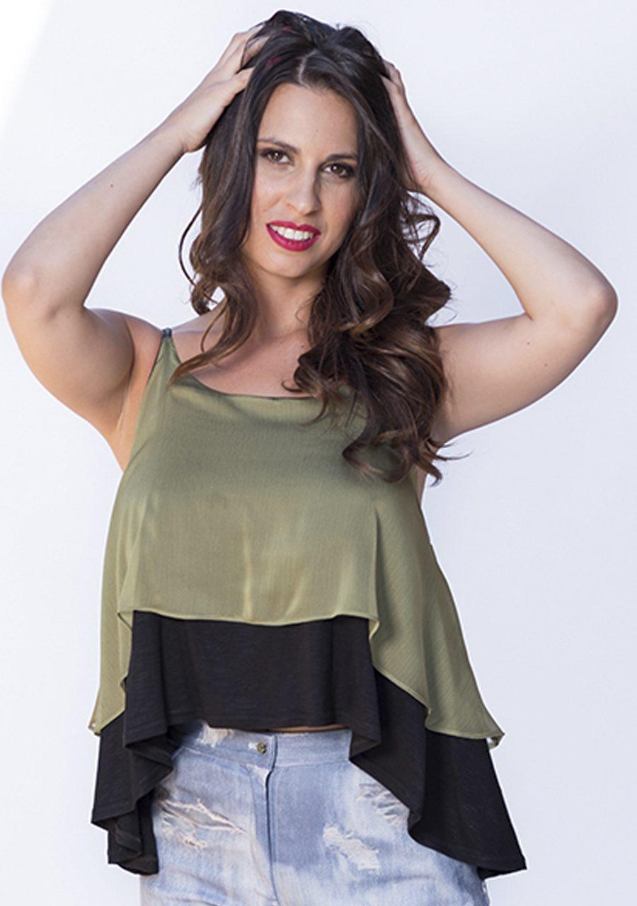 Susana Escribano Blusa Gasa De Color Verde Y Negro