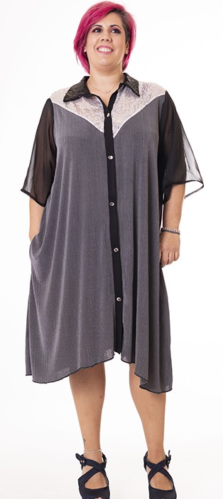 Susana Escribano Vestido Ancho Camisero Gris