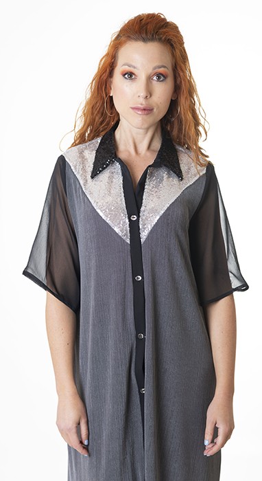 Susana Escribano Vestido Ancho Camisero Gris