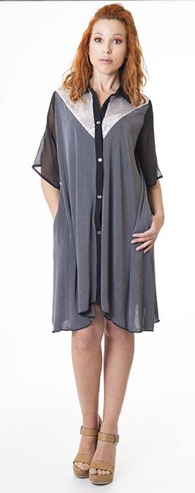 Susana Escribano Vestido Ancho Camisero Gris
