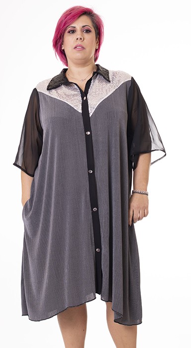 susana escribano Vestido ancho camisero gris