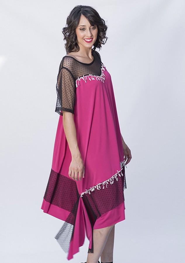 Susana Escribano Vestido Romantico. Salmon Y Fucsia