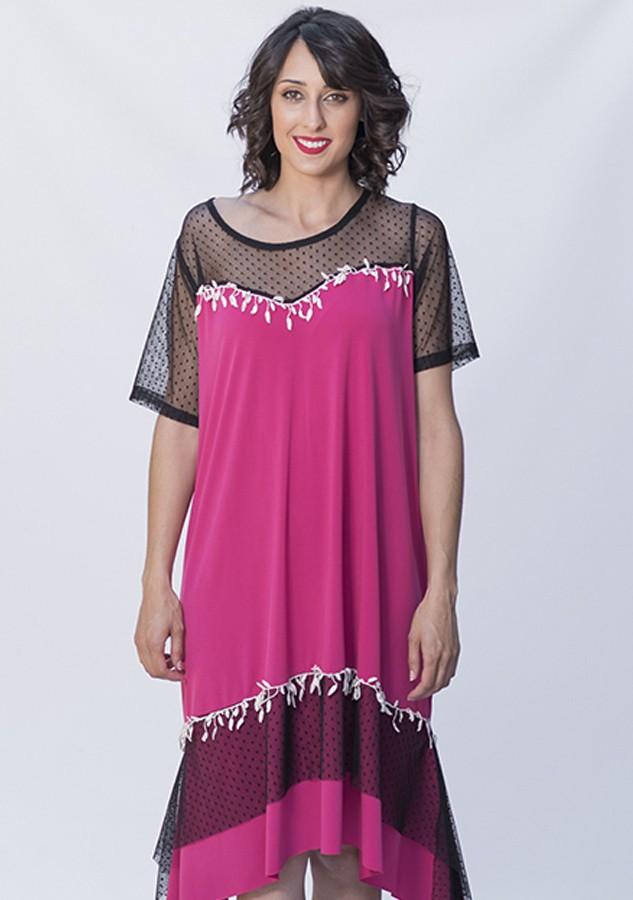 susana escribano Vestido romantico. Salmon y fucsia