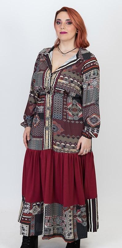 Susana Escribano Vestido Camisero Largo. Tonos Rojos