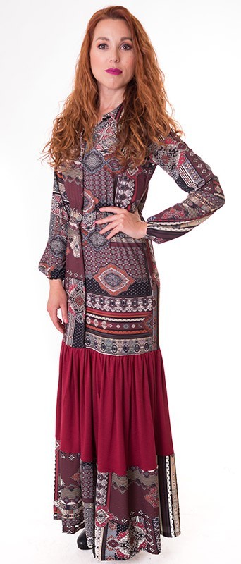 Susana Escribano Vestido Camisero Largo. Tonos Rojos