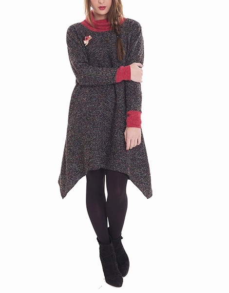 Susana Escribano Vestido De Punto Pelusa. Cuello Chimenea