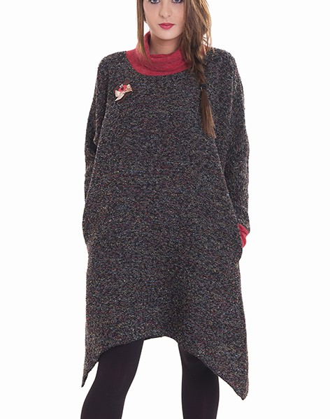 Susana Escribano Vestido De Punto Pelusa. Cuello Chimenea