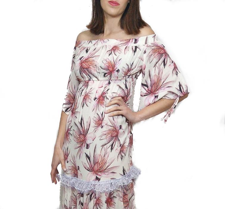 Susana Escribano Vestido Escote Bardot Invitada De Boda. Vestido Largo En Rebajas