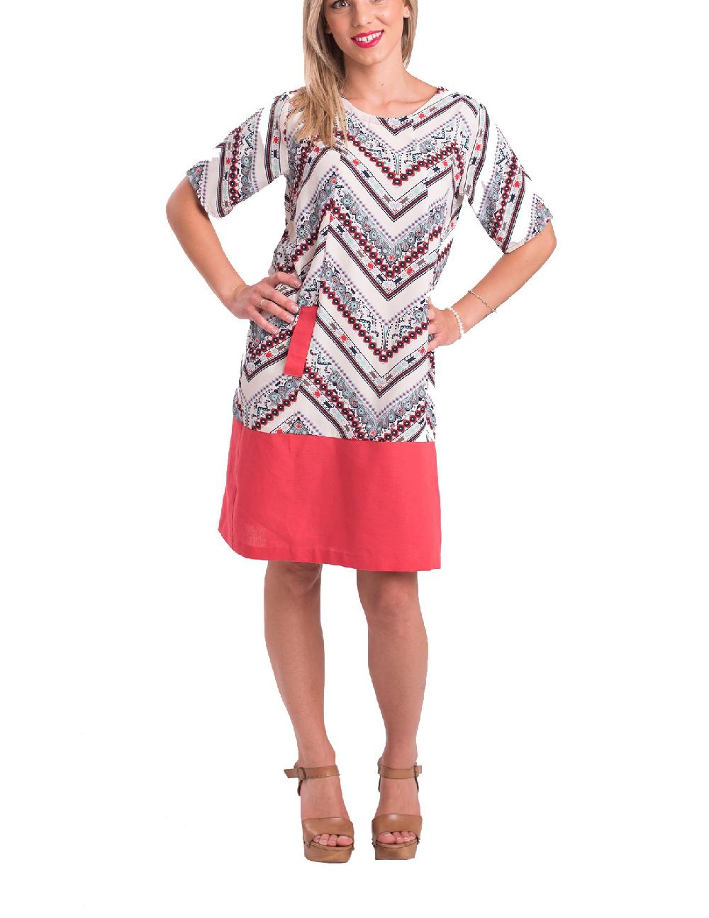 Susana Escribano Vestido Estampado Etnico Tonos Rojos