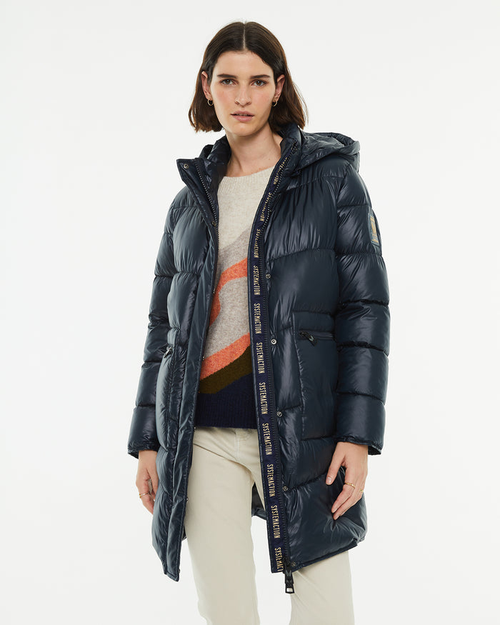 System Action Anorak Midi Acolchado Con Capucha Cierre Frontal Cremallera