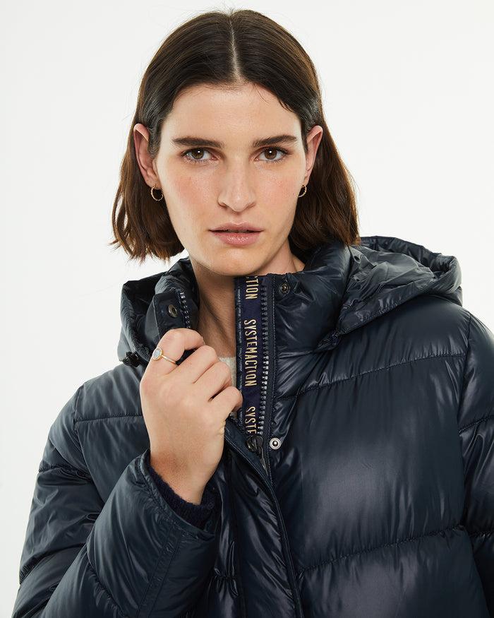 System Action Anorak Midi Acolchado Con Capucha Cierre Frontal Cremallera