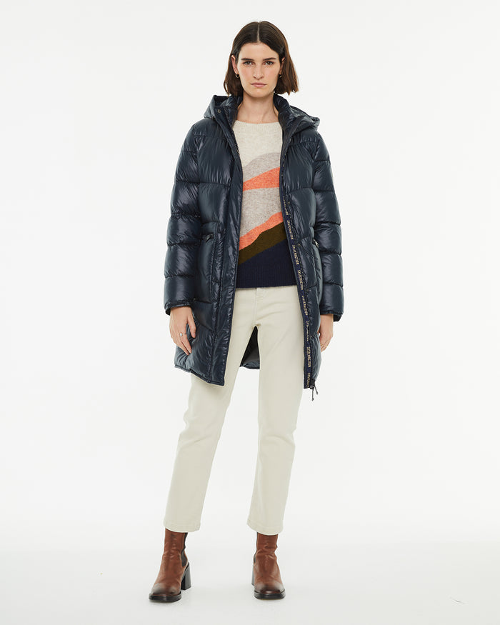 system action Anorak midi acolchado con capucha cierre frontal cremallera