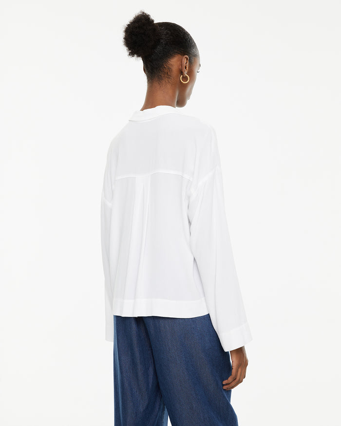 System Action Camisa Blanca Fluida Manga Larga Cierre Botones