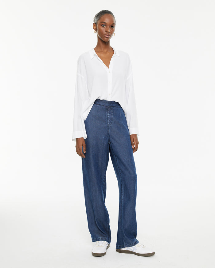 System Action Camisa Blanca Fluida Manga Larga Cierre Botones