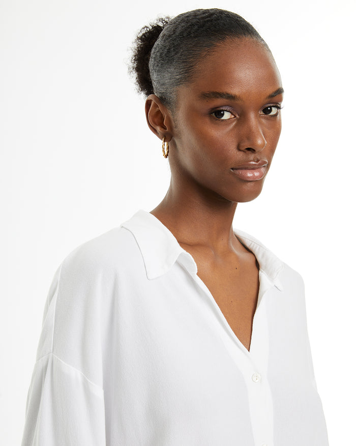 System Action Camisa Blanca Fluida Manga Larga Cierre Botones