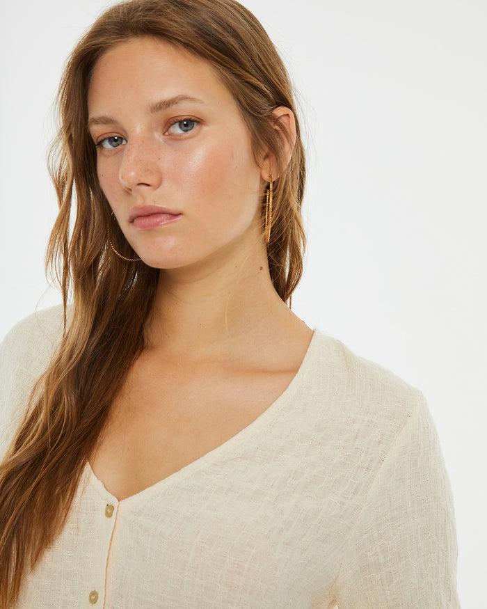 System Action Camisa Cruda Cuello Pico Y Manga Corta