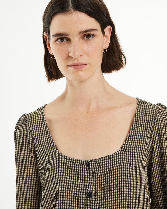 System Action Camisa Cuadros Manga Larga Y Escote Cuadrado