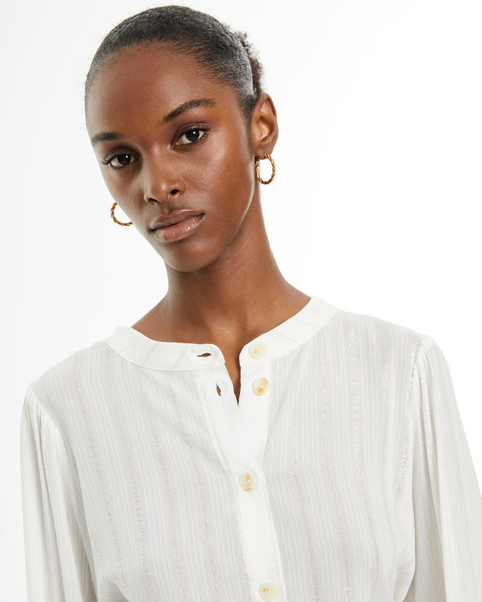 System Action Camisa Fluida Con Cuello Mao Y Detalle Lúrex